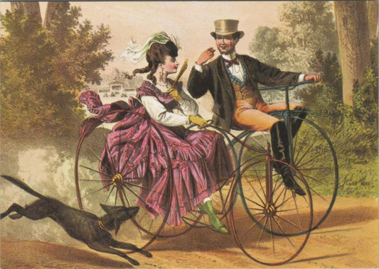 Transport Art Postcard - Velocipedes, Couple Riding Through a Park RR23715