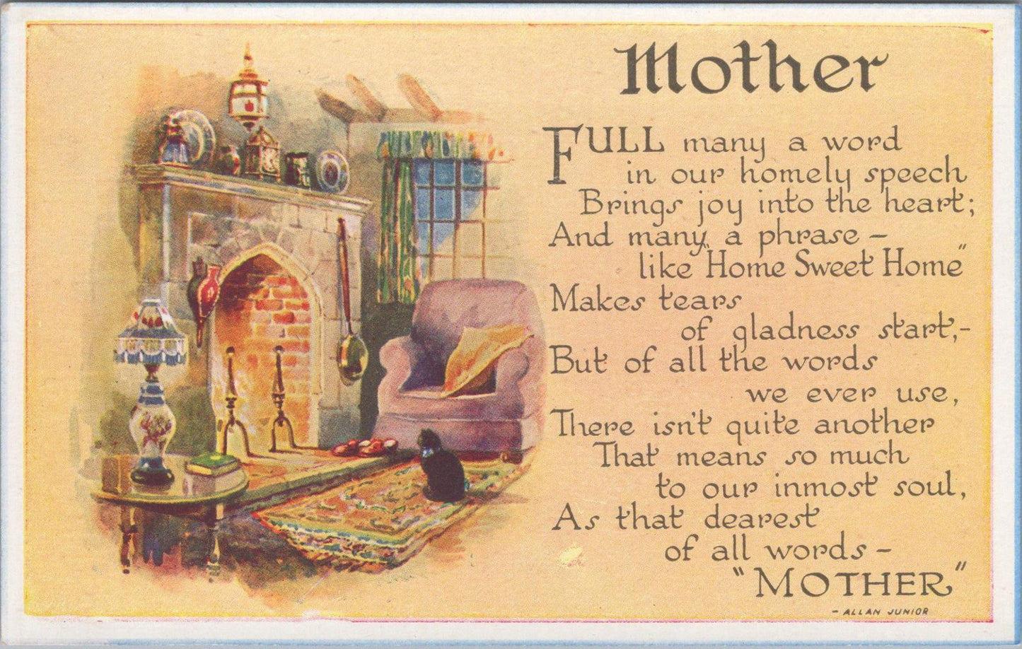 Literature Postcard - Poem titled "Mother" by Scottish Poet Allan Junior XT911