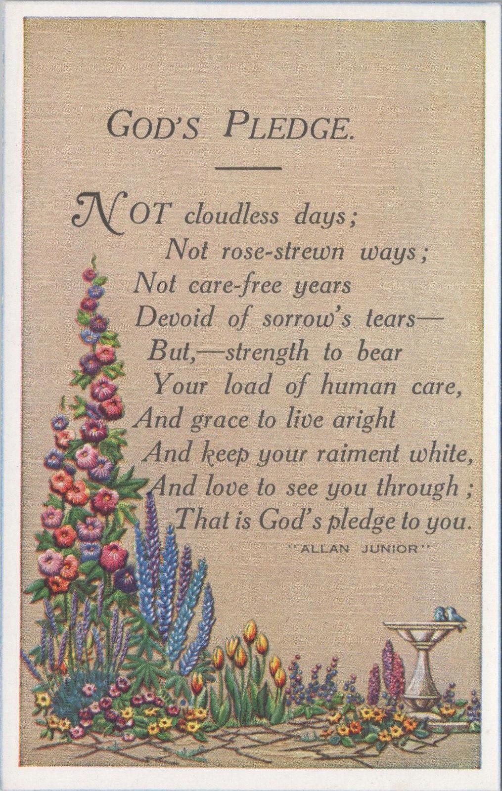 Literature Postcard -Poem "God's Pledge" by The Scottish Poet Allan Junior XT912