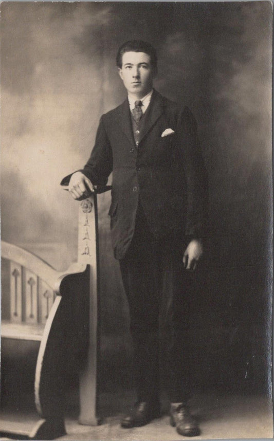 Antique RPPC Postcard Young Gentleman Full Standing Studio Portrait XT931