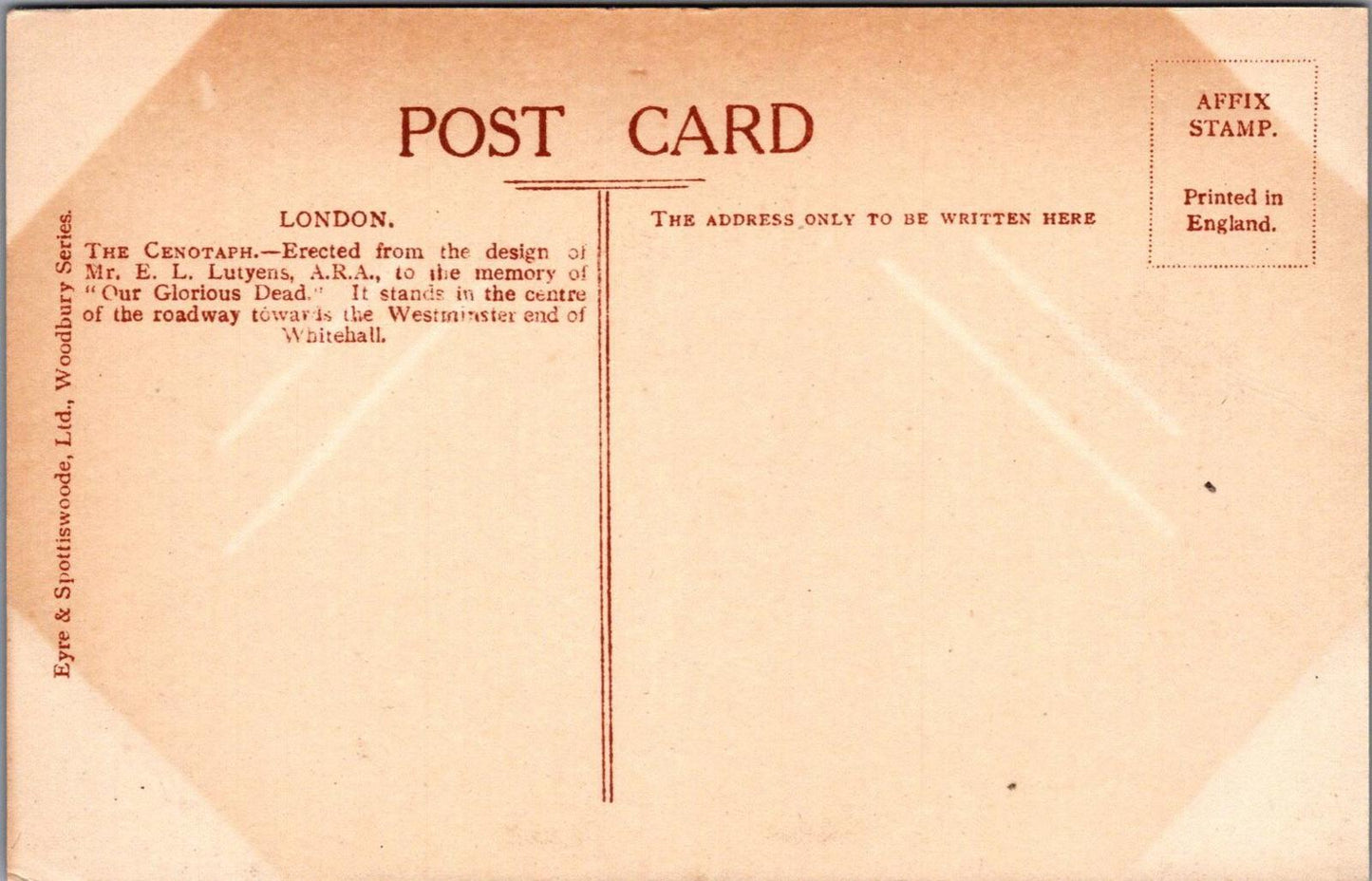 London Postcard - The Cenotaph, Whitehall WW1 War Memorial c1920s - XT934