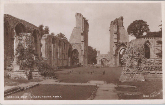 Somerset Postcard - Looking West, Glastonbury Abbey   XT540