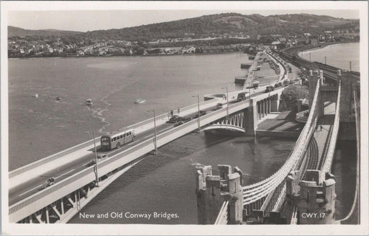 Wales Postcard - New and Old Conway Bridges, Caernarvonshire  XT551