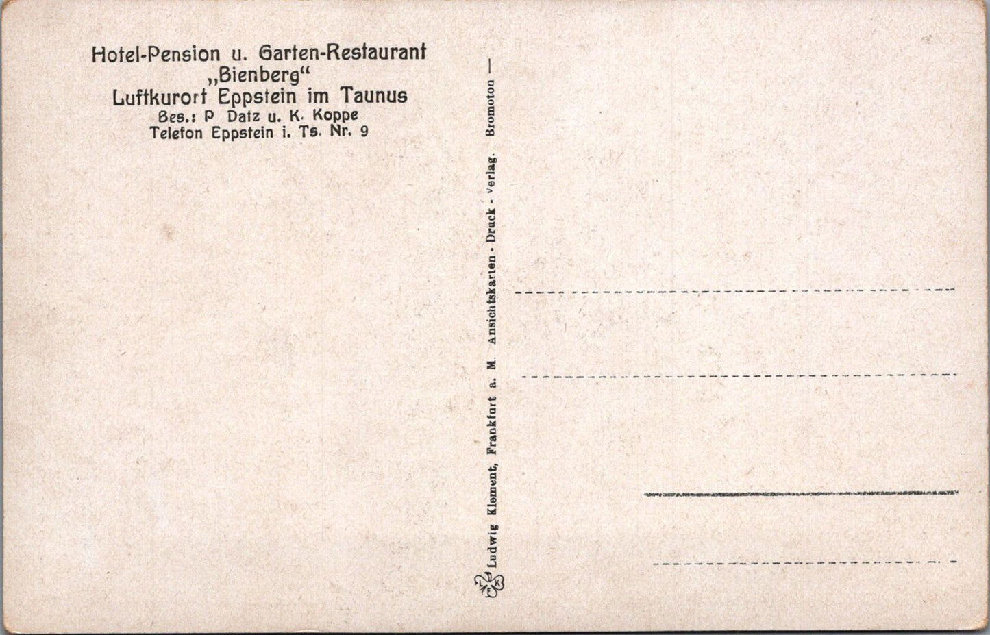 Germany Postcard - Speisesaal, Hotel u. Pension „Bienberg" Eppstein XT273