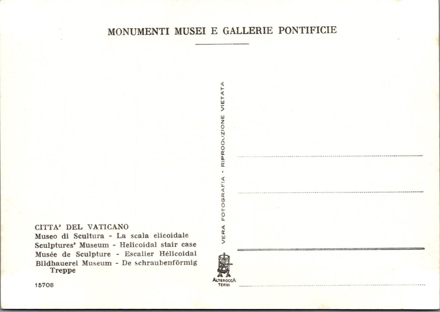 Vatican City Postcard: Museo di Scultura — La scala elicoidale  XT1565