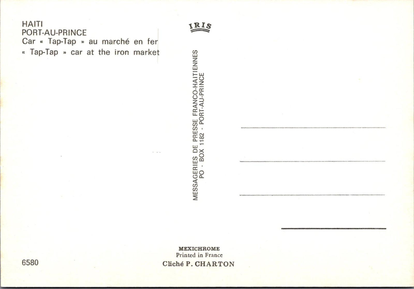 Haiti Postcard: Port-au-Prince. "Tap-Tap" Car at The Iron Market. c1970s XT1574