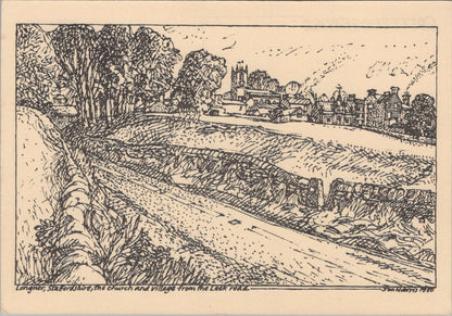Staffordshire postcard:Longnor, The Church and Village. Artist Jon Harris XT1598