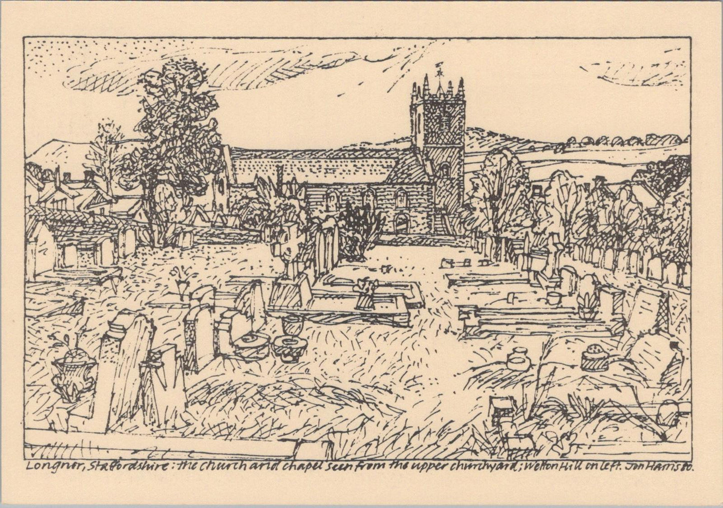 Staffordshire Postcard:Longnor,Staffordshire:The Church,Artist Jon Harris XT1600