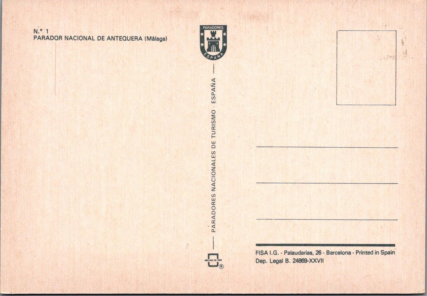 Spain Postcard: N.º 1 Parador Nacional de Antequera, Málaga, c. 1970s  XT1616
