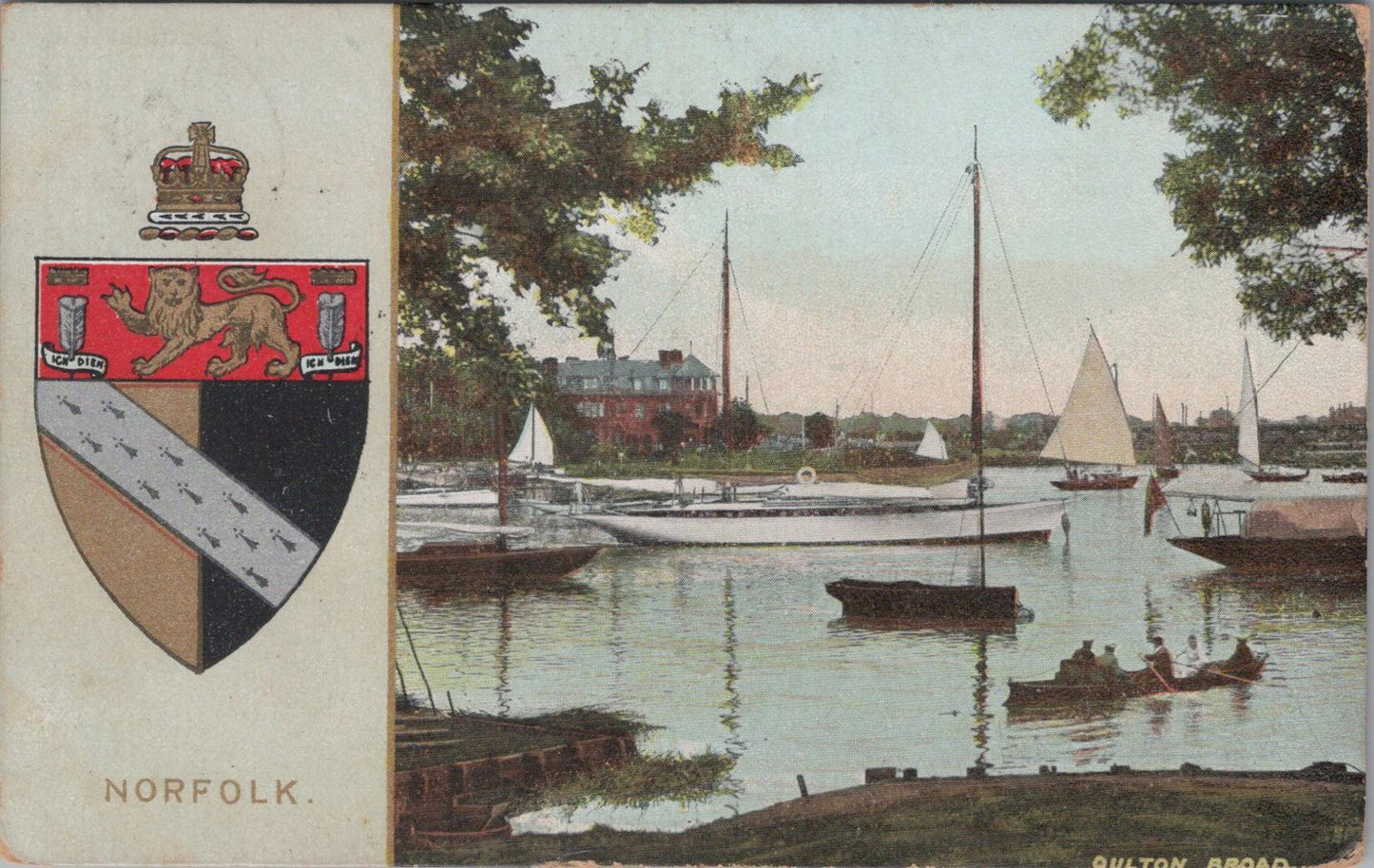 Norfolk Postcard: Oulton Broad, Wherry Hotel & County Arms, Heraldy  XT1674
