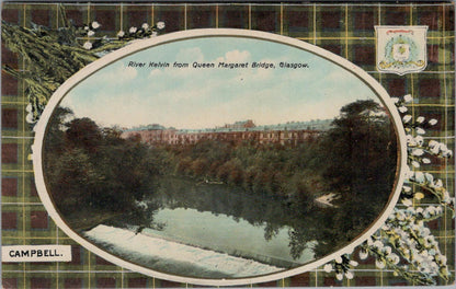 Scotland Postcard: River Kelvin, Glasgow, Campbell Tartan Border XT1681