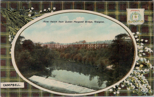 Scotland Postcard: River Kelvin, Glasgow, Campbell Tartan Border XT1681