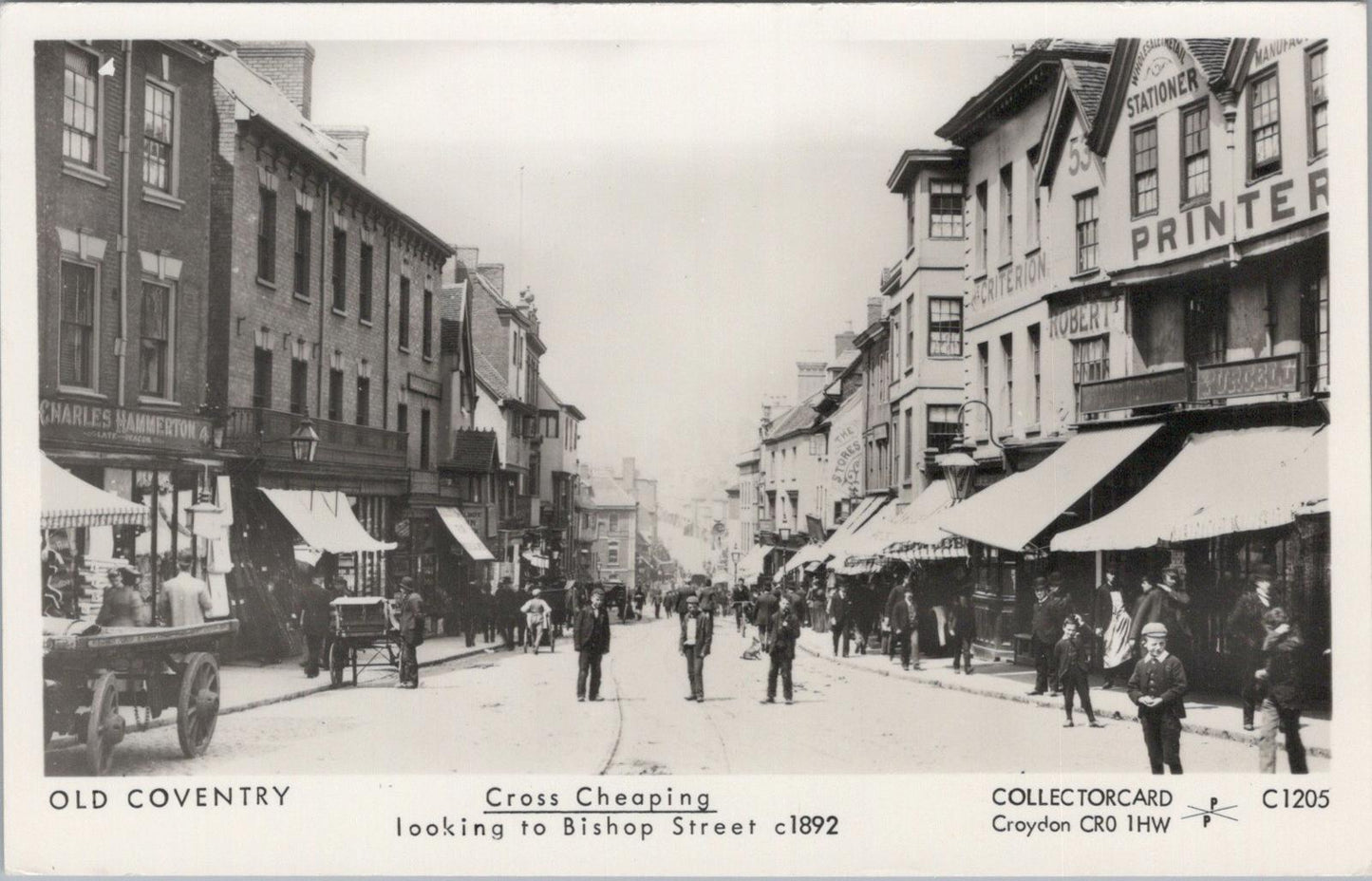 Warwickshire Postcard: Cross Cheaping Coventry Looking To Bishop St c1892-XT1729