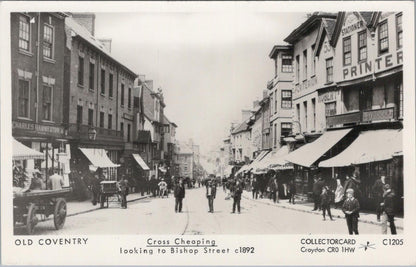 Warwickshire Postcard: Cross Cheaping Coventry Looking To Bishop St c1892-XT1729