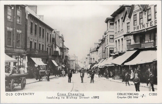 Warwickshire Postcard: Cross Cheaping Coventry Looking To Bishop St c1892-XT1729