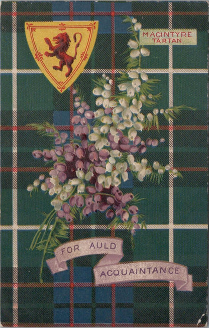 Embossed Scotland Postcard: MacIntyre Tartan - Shield & White Heather XT1737