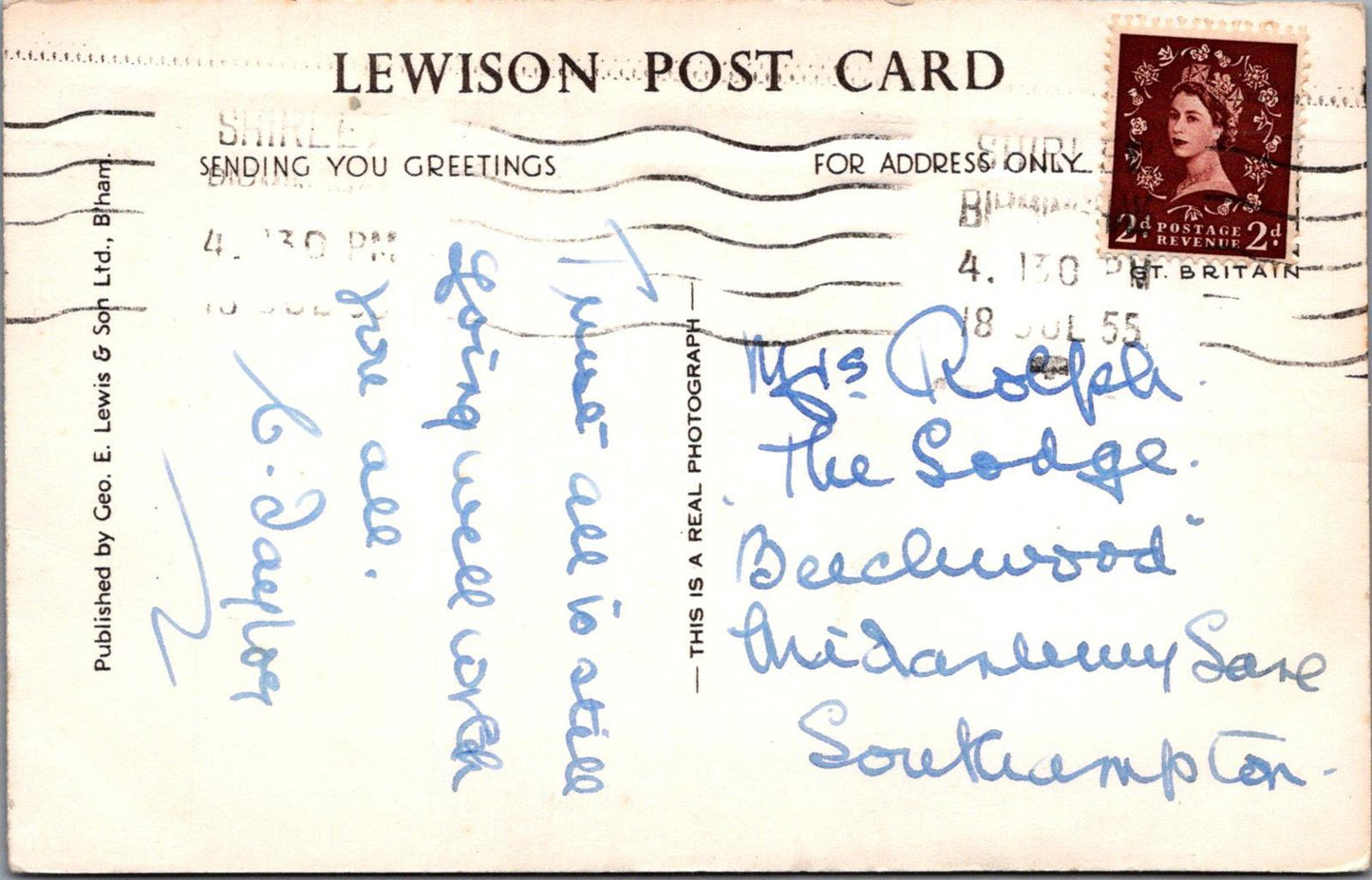Warwickshire Postcard:Big Brum, Chamberlain Place, Birmingham,Posted 1955 XT1754