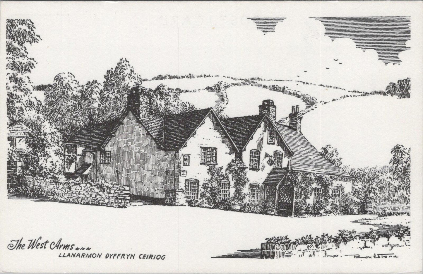 Wales Postcard:The West Arms, Llanarmon Dyffryn Ceiriog, Art by Boulstone XT1758