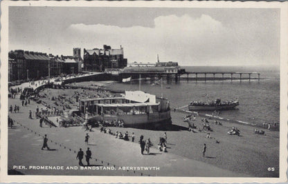 Wales Postcard: Pier, Promenade and Bandstand, Aberystwyth, Cardiganshire XT1827
