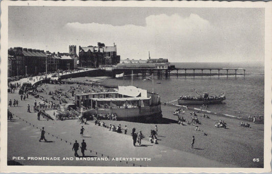 Wales Postcard: Pier, Promenade and Bandstand, Aberystwyth, Cardiganshire XT1827