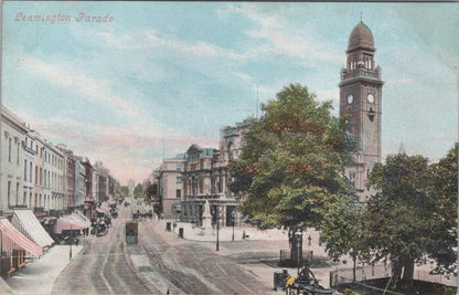 Warwickshire Postcard: Leamington Parade. Town Hall Clock Tower XT1837