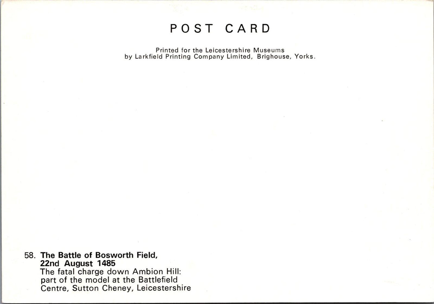 Leicestershire Postcard: The Battle Of Bosworth Field. Ambion Hill Model XT1860