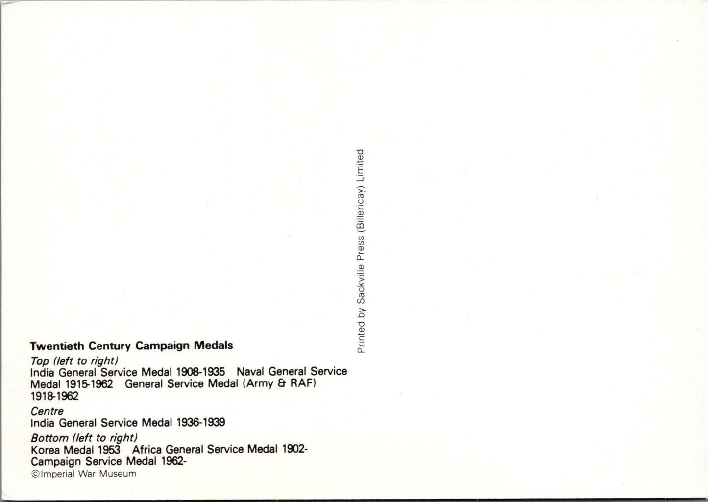 Military Postcard: 20th Century British Campaign Medals & Ribbons Display XT1889