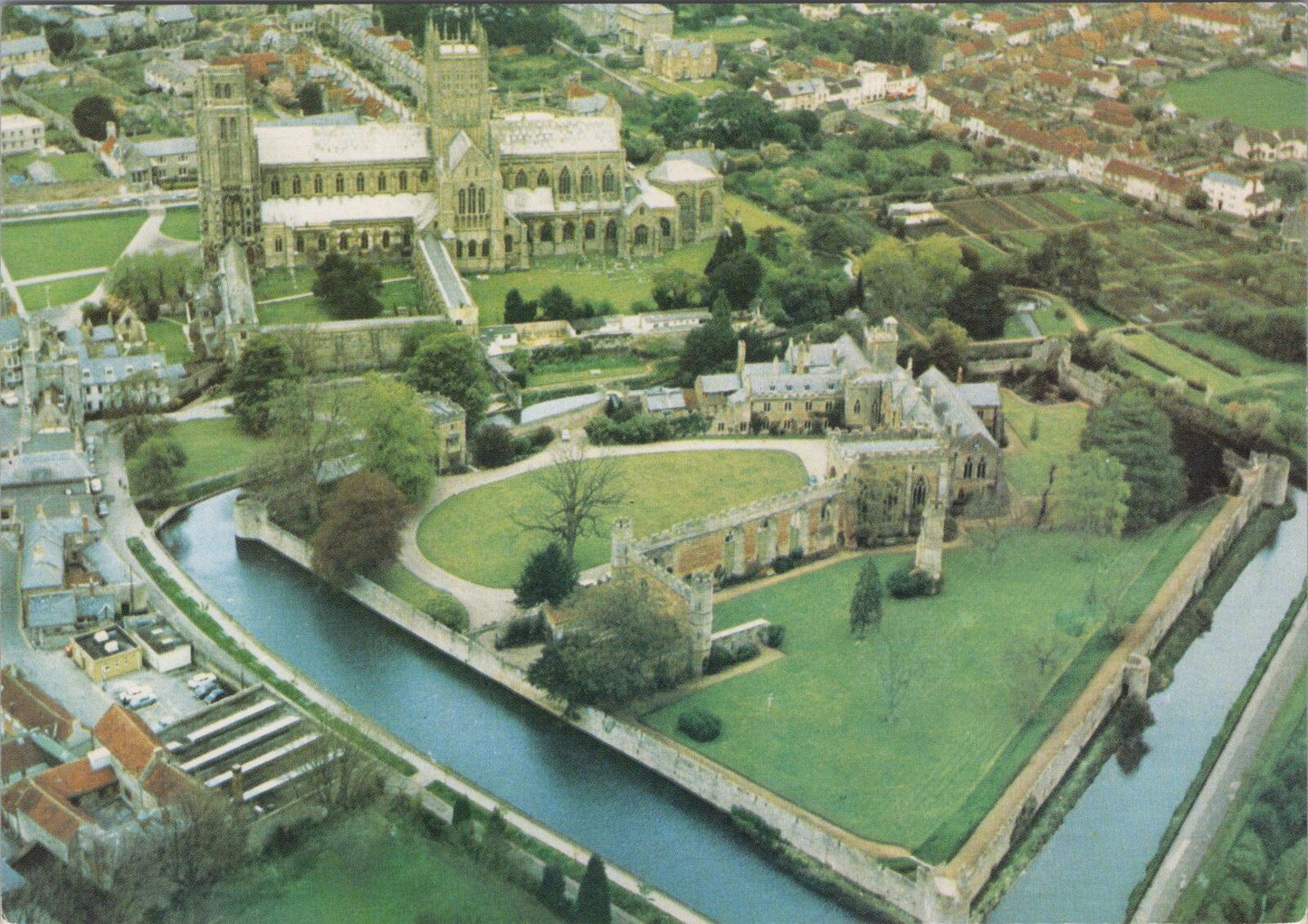 Somerset Postcard: Aerial View Wells Cathedral Bishop’s Palace and Moat XT1899