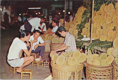 Singapore Postcard: Street Fruit Stall Selling Durians King of Fruits XT2444
