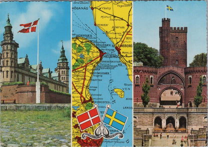 Denmark Map Postcard Kronborg Castle Helsingør Helsingborg Kärnan XT2456