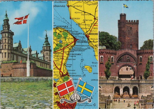 Denmark Map Postcard Kronborg Castle Helsingør Helsingborg Kärnan XT2456