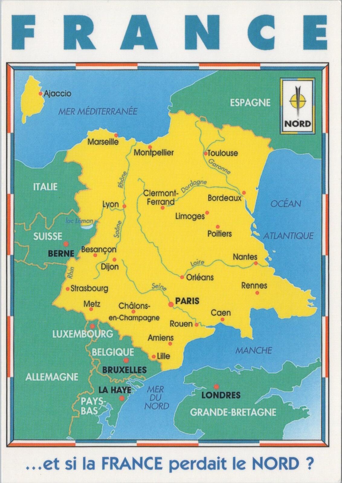 France Map Postcard: Upside Down Map Humor Satirical Nord Pas-de-Calais XT2461