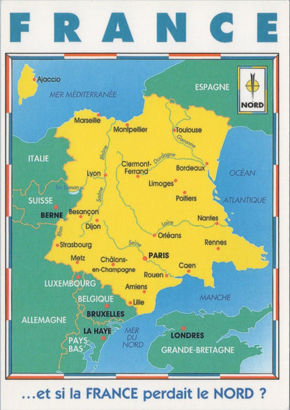 France Map Postcard: Upside Down Map Humor Satirical Nord Pas-de-Calais XT2461
