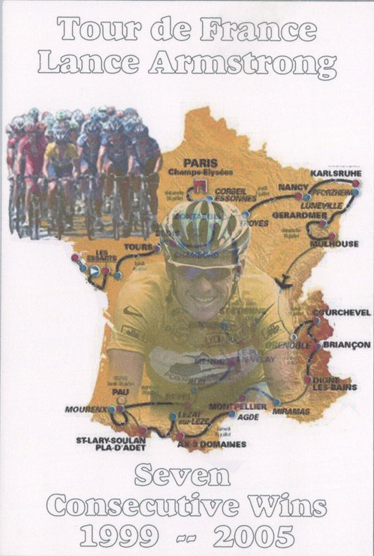 France Map Postcard: Lance Armstrong Tour de France Seven Wins 1999-2005 XT2464