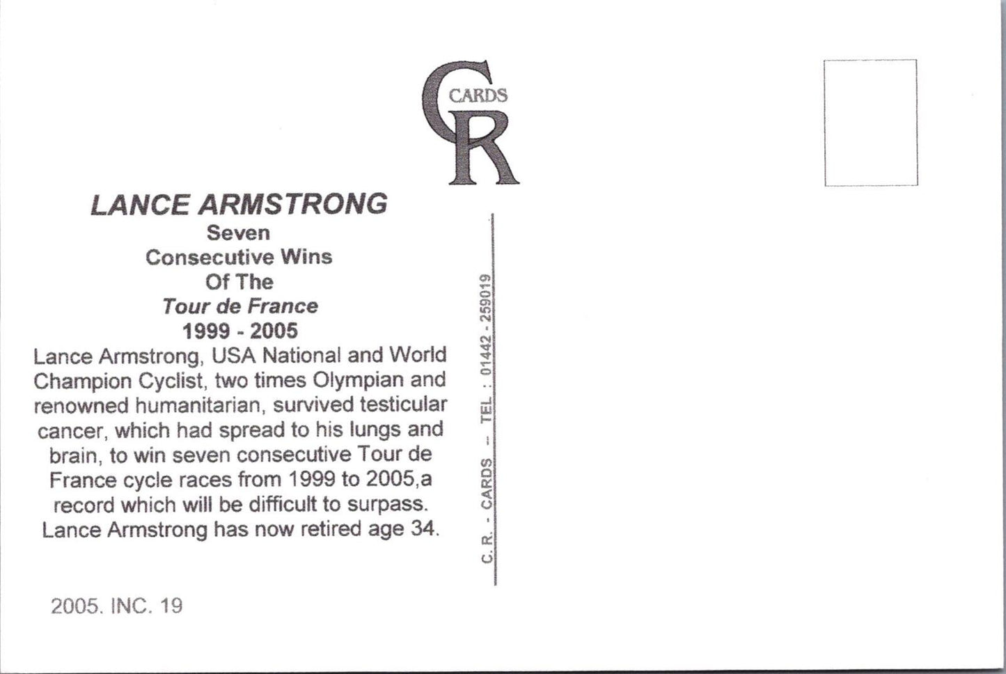 France Map Postcard: Lance Armstrong Tour de France Seven Wins 1999-2005 XT2464