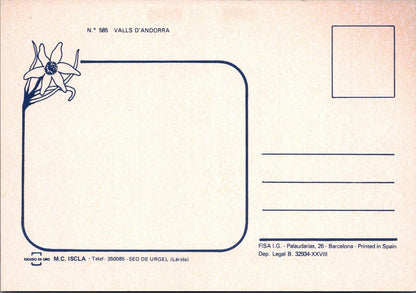Andorra Map Postcard: Valls D'Andorra Multi-view Skiing Pyrenees Hiking XT2469