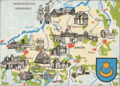 Poland Map Postcard: Województwo Tarnowskie Cartoon Map Tarnów KAW 1986 - XT2473