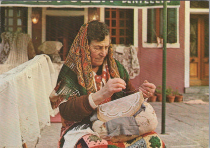 Italy Postcard - Burano Lacemaker at Work    RR23316