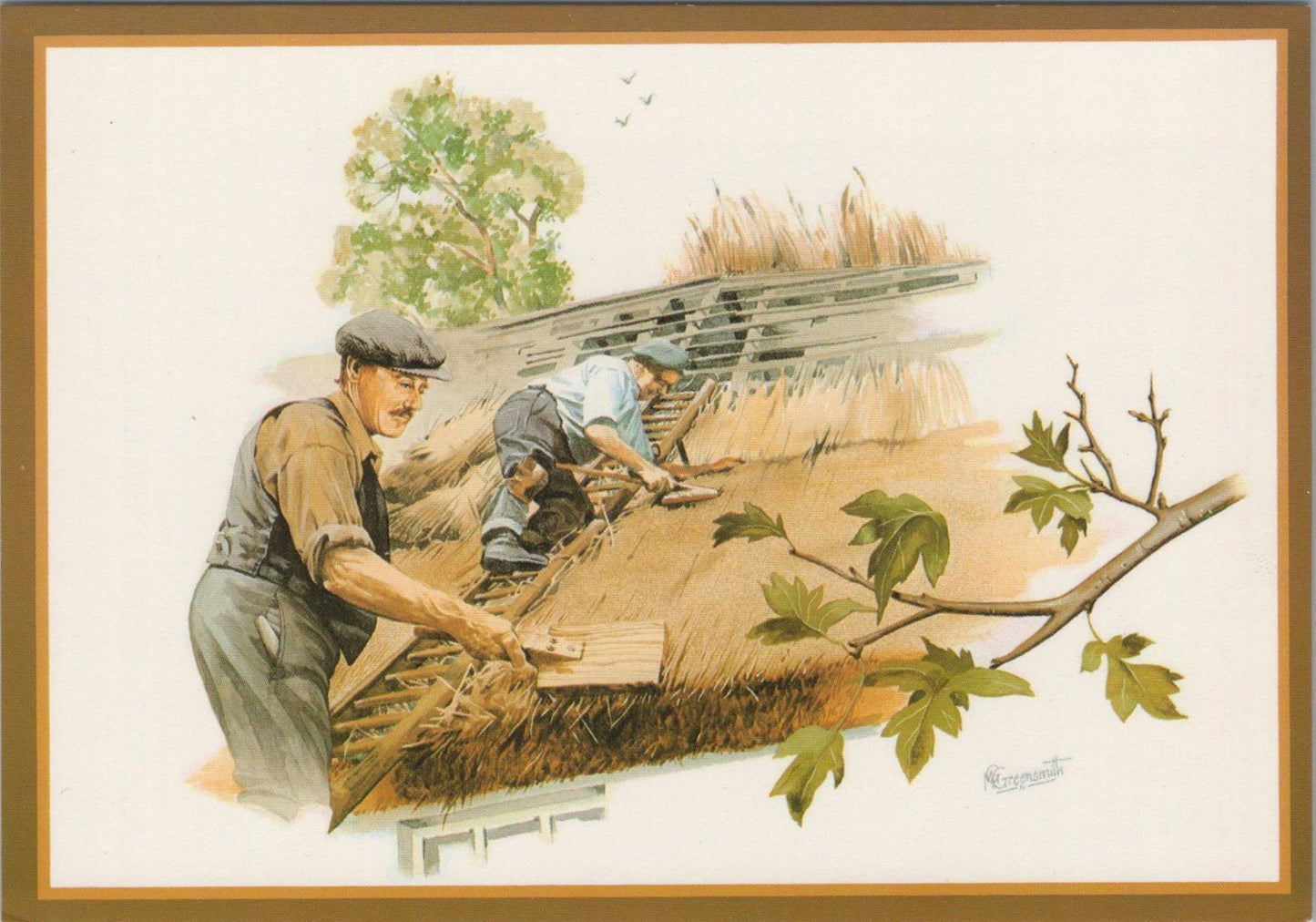 Occupations Postcard - Thatching, Artist Malcolm Greensmith RR23337