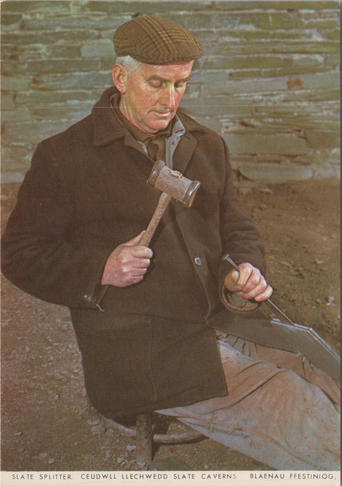Occupations Postcard-The Slate Splitter, Ceudwll Llechwedd Slate Caverns RR23374