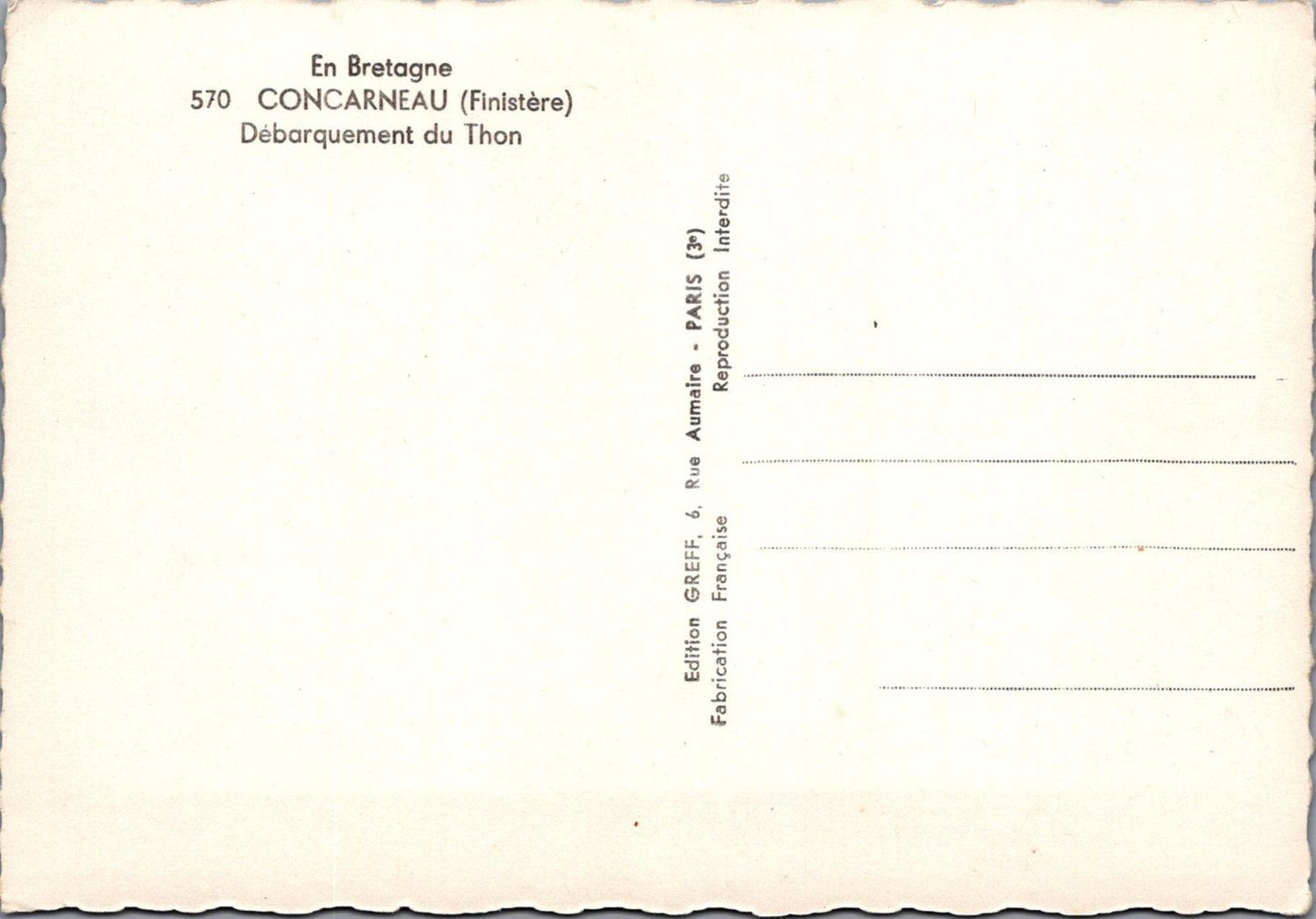 France Postcard - Debarquement Du Thon, Concarneau, Finistere  RR23385
