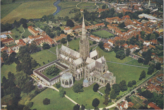 Wiltshire Postcard - Aerial View of Salisbury Cathedral   RR23393