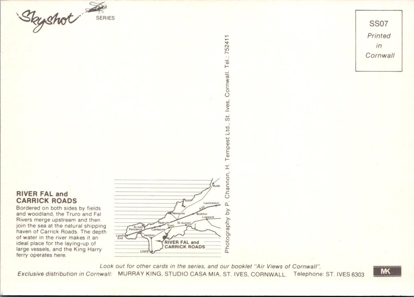Cornwall Postcard - Aerial View of The River Fal and Carrick Roads  RR23396