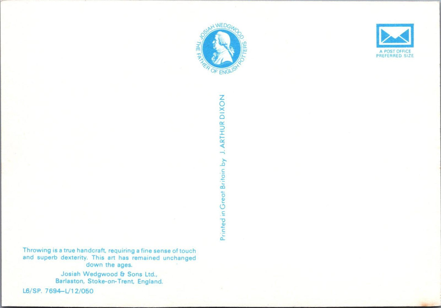 Occupations Postcard - Throwing, Josiah Wedgwood & Sons, Barlaston  RR23401