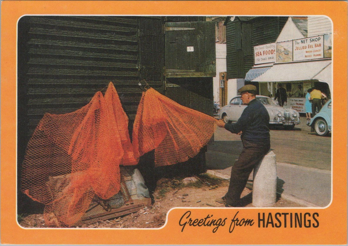 Sussex Postcard - Net Mending at Hastings  RR23420