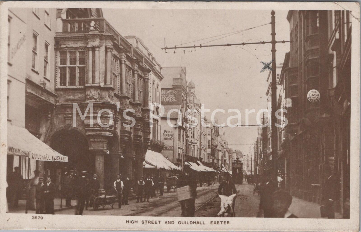 Devon Postcard: High Street and Guildhall Exeter Animated Scene Trams Shops DR5