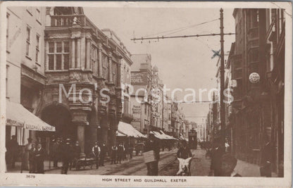 Devon Postcard: High Street and Guildhall Exeter Animated Scene Trams Shops DR5