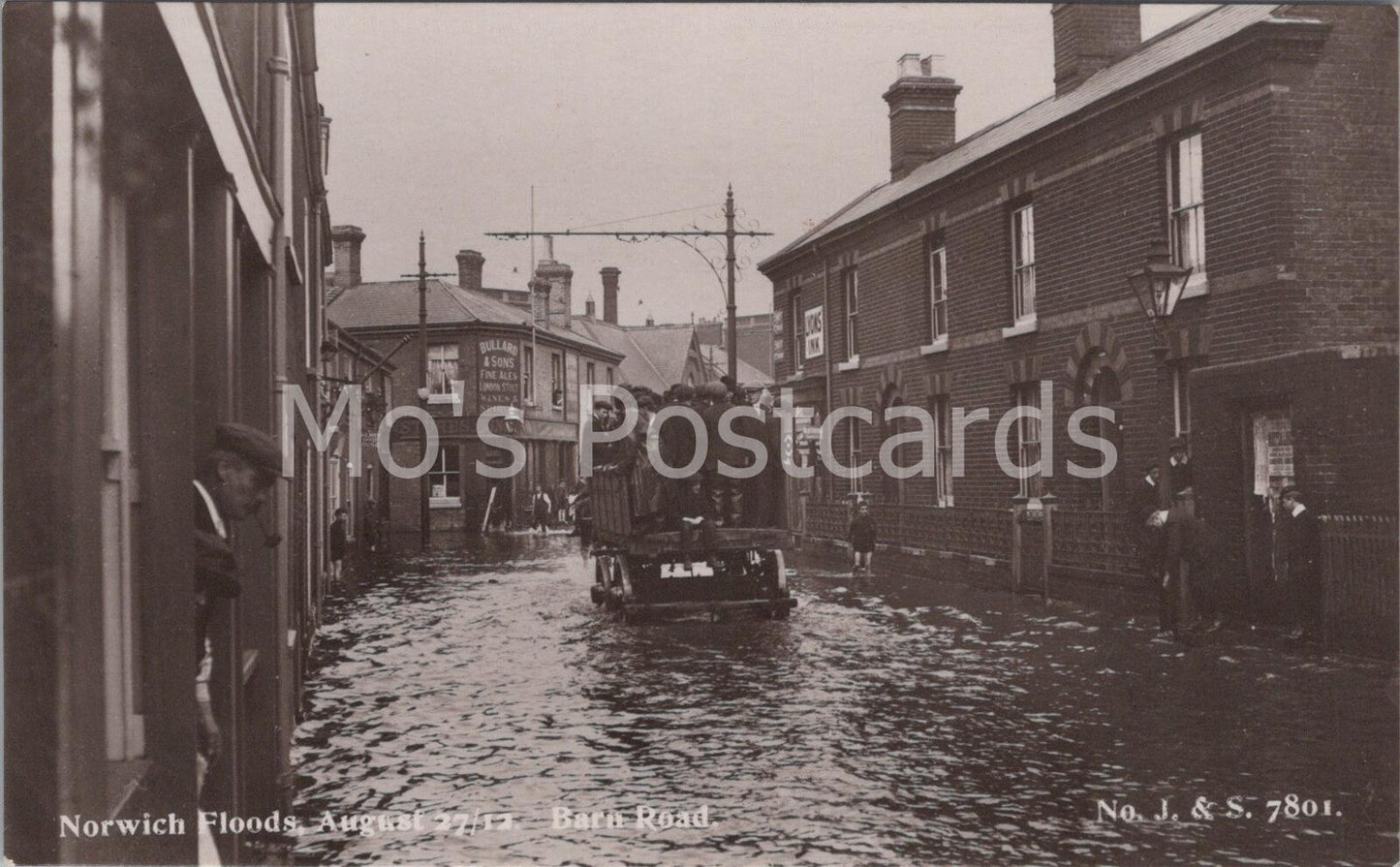 Norwich Floods Barn Road Norfolk Postcard 1912 Jarrold's Vintage RPPC View BR379