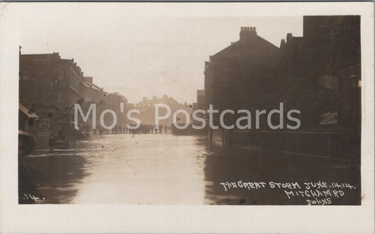 London Postcard Great Storm Mitcham Road Tooting 1914 Vintage RPPC Flood C669