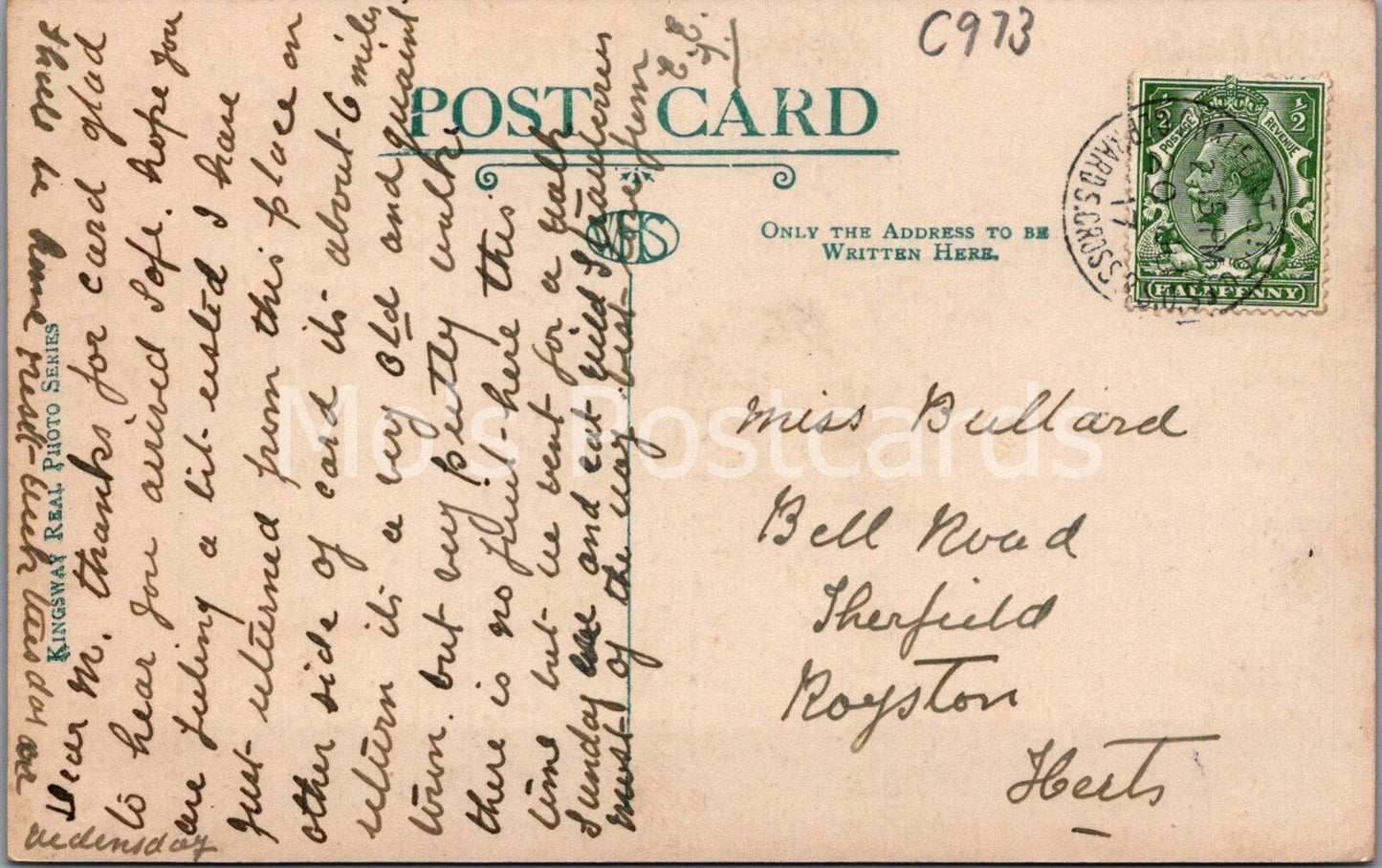 Buckinghamshire Postcard Amersham Town Hall 1917 Kingsway RPPC Bucks View C973